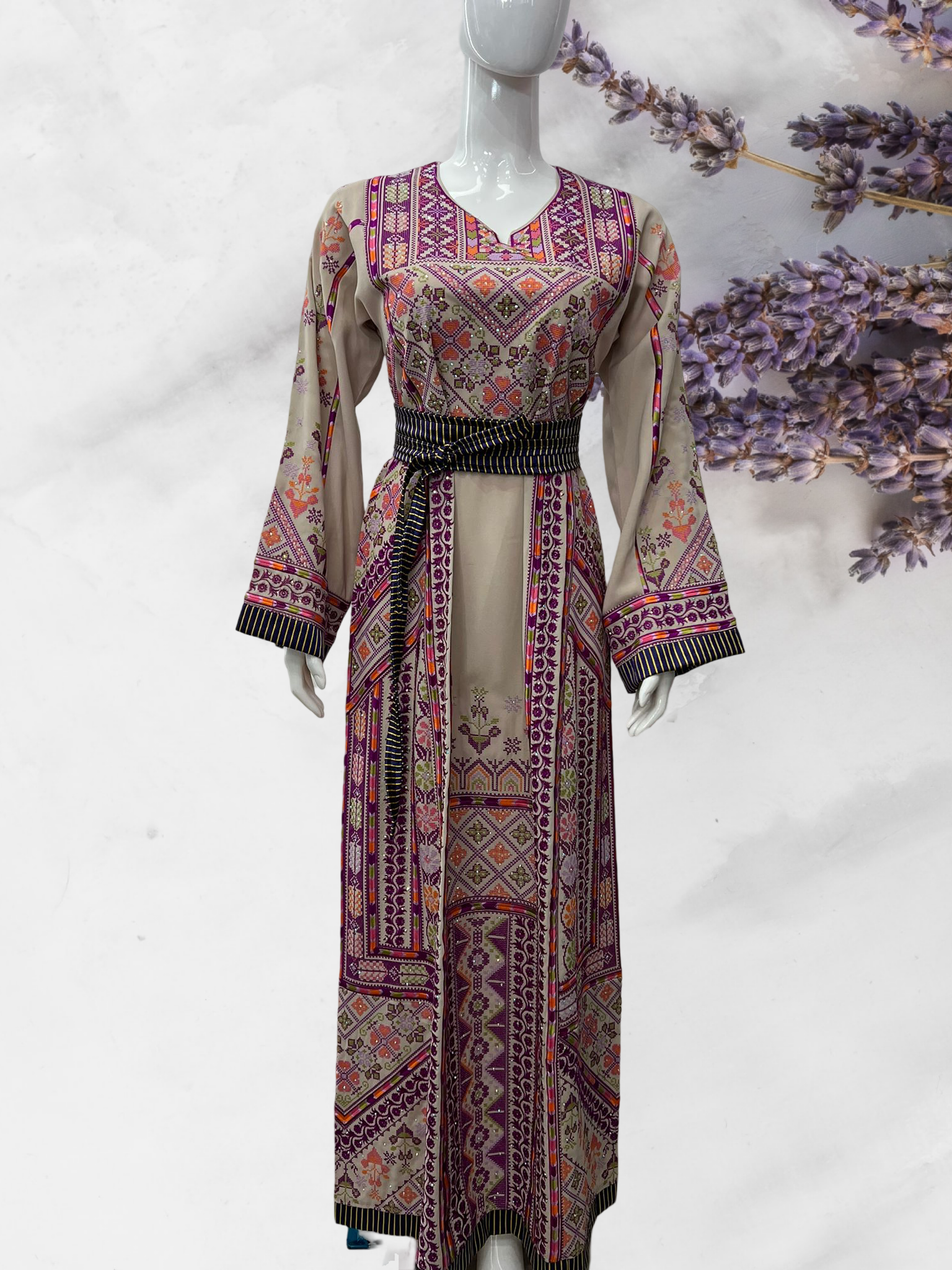 sachin and babi light blue dress Modest Pullover Abaya with Palestinian Embroidery