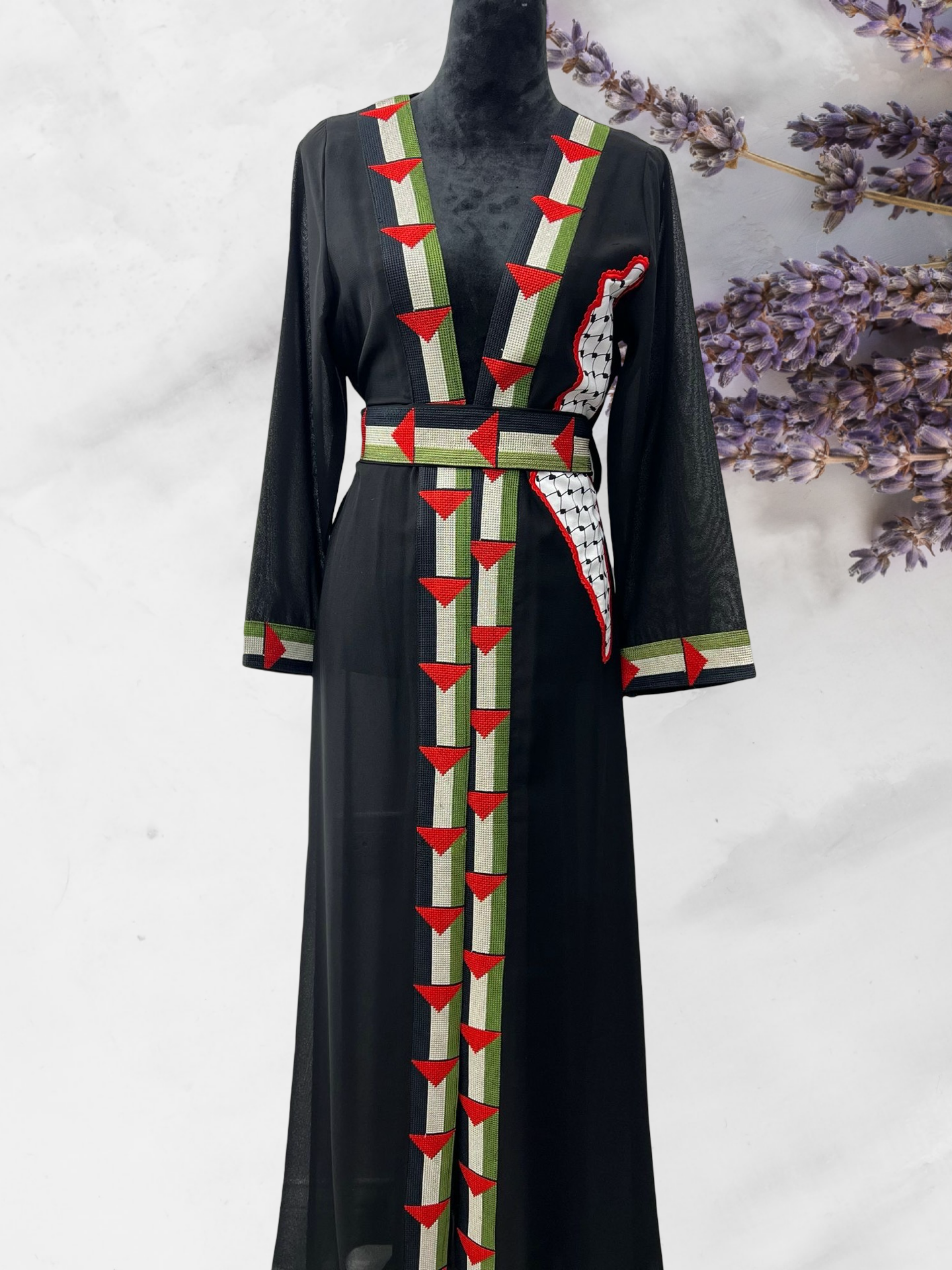 Palestinian long Bisht with Flag embroidery