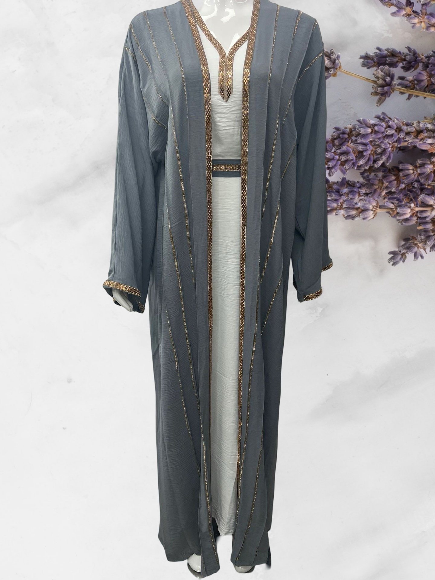 Two-piece Abaya with Gold Embroidery