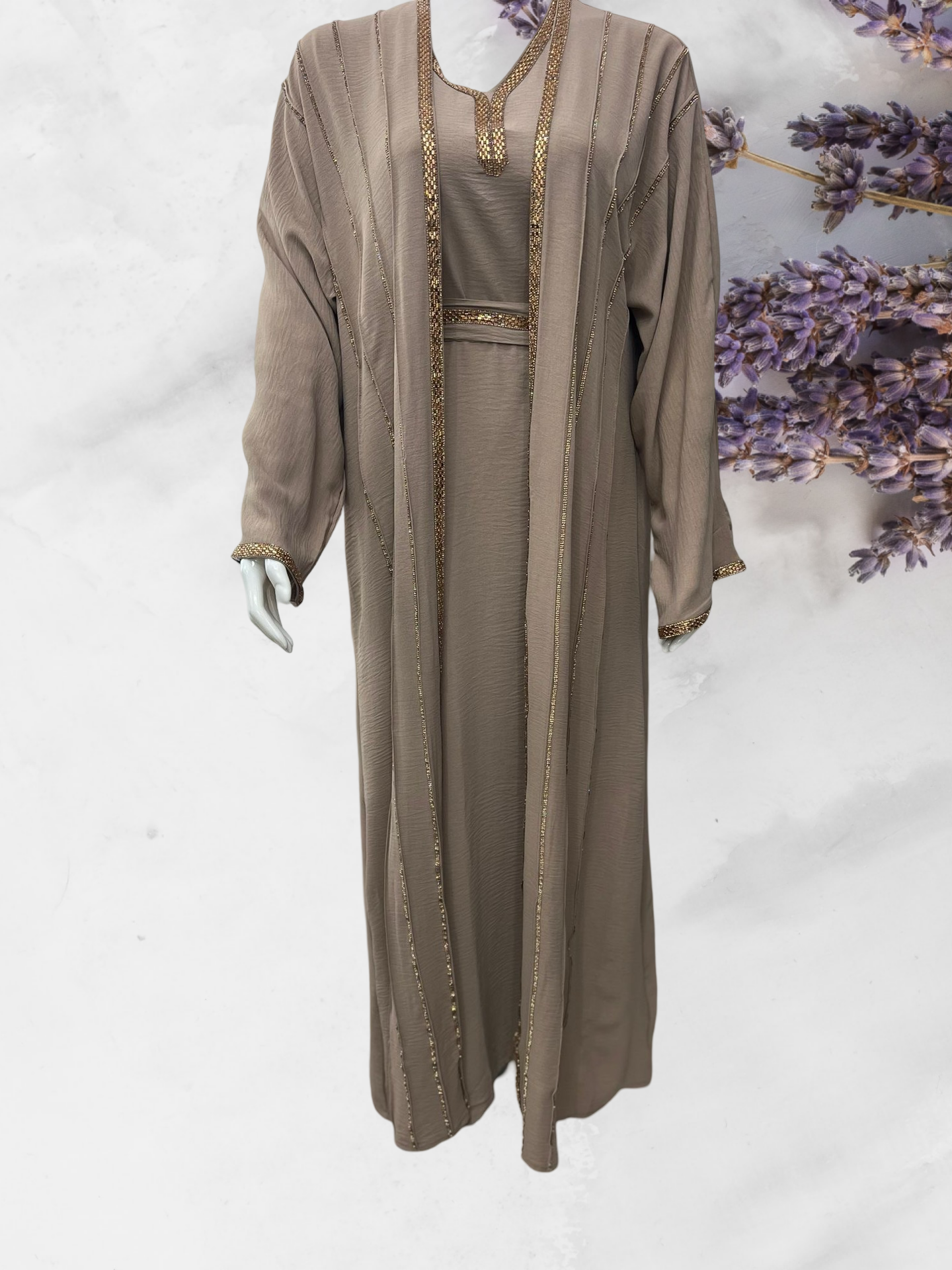 Two-piece Abaya with Gold Embroidery