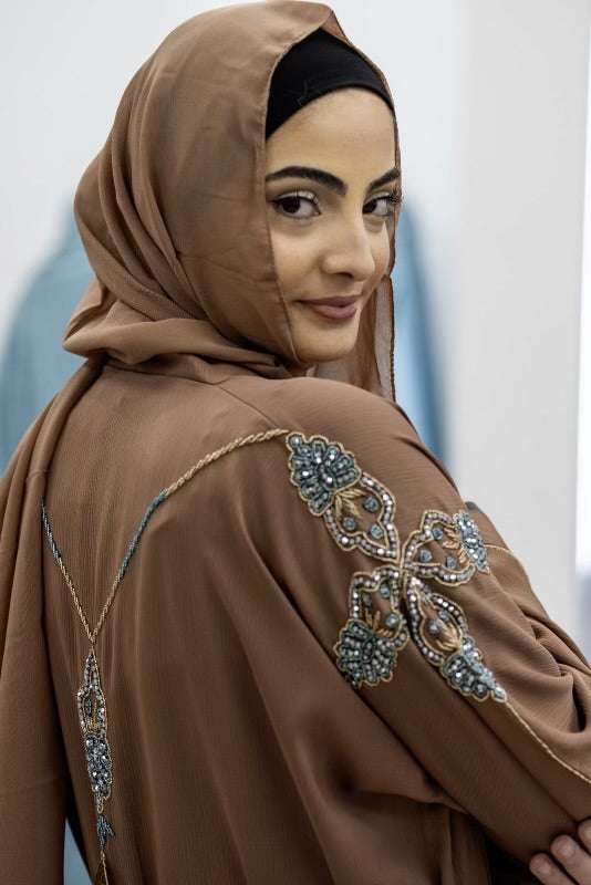 Brown embroidered Dubai Abaya