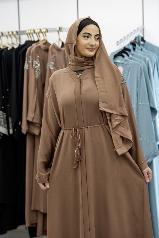 Brown embroidered Dubai Abaya