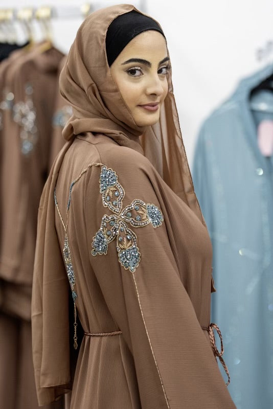 Brown embroidered Dubai Abaya