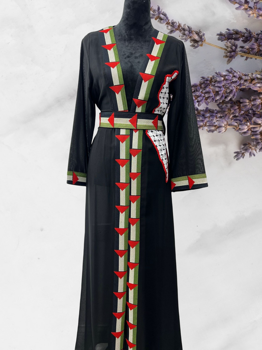 Palestinian long Bisht with Flag embroidery