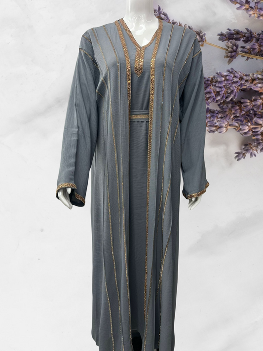 Two-piece Abaya with Gold Embroidery